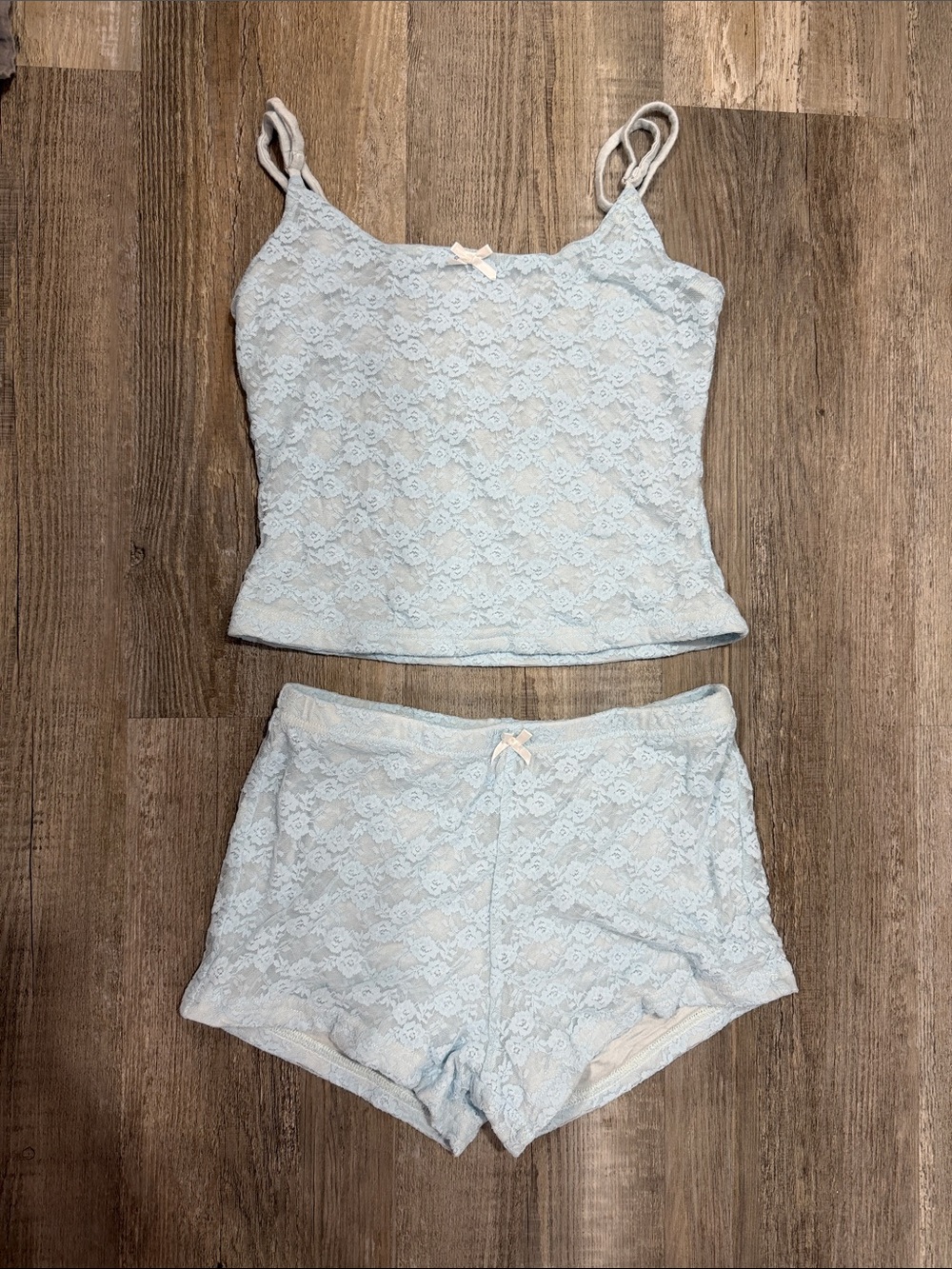 White Fox Boutique Lace Cami & Shorts Set - Light Blue